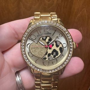 Betsy Johnson Women’s Leopard Print Heart Watch